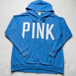 Pink Victoria's Secret Womens Blue Long Sleeve Perfect Full Zip Hoodie Size L